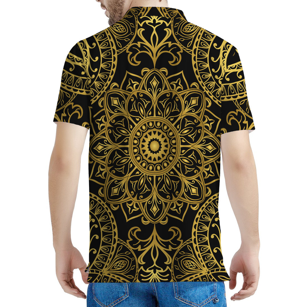 Gold And Black Mandala Print Men's Polo Shirt
