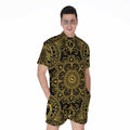 Gold And Black Mandala Print Men's Romper