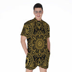 Gold And Black Mandala Print Men's Rompers