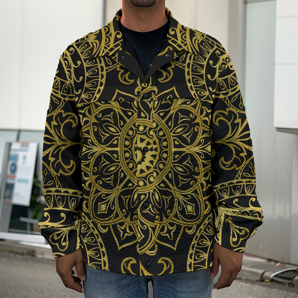 Gold And Black Mandala Print Men's Shirt Jacket