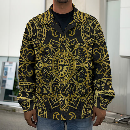 Gold And Black Mandala Print Men's Shirt Jacket