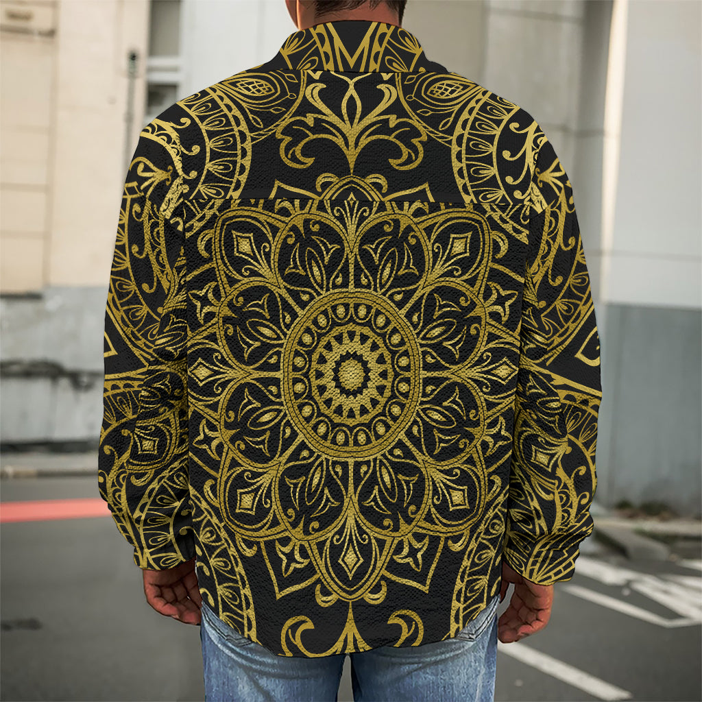 Gold And Black Mandala Print Men's Shirt Jacket