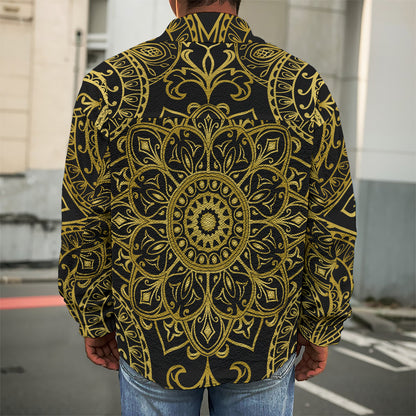 Gold And Black Mandala Print Men's Shirt Jacket