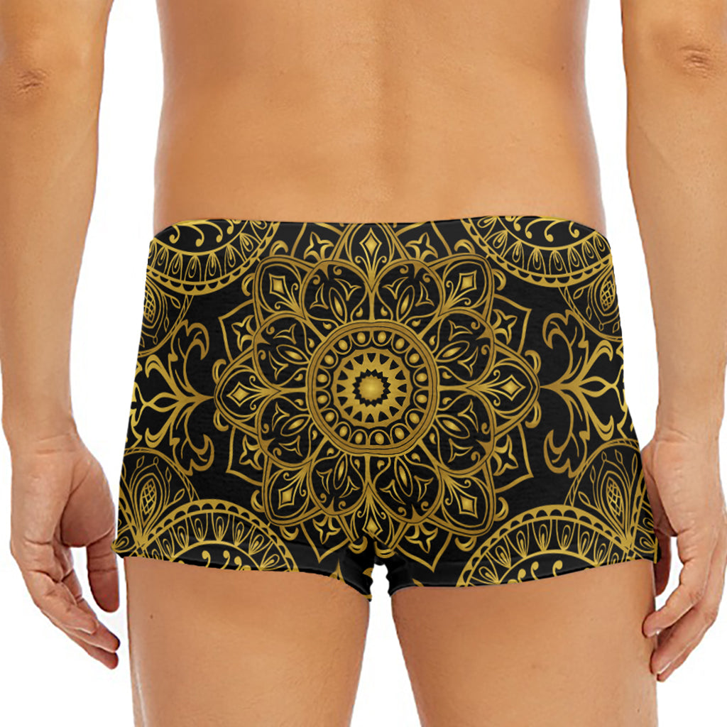 Gold And Black Mandala Print Men's Short Boxer Briefs