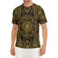 Gold And Black Mandala Print Men's Short Sleeve Rash Guard