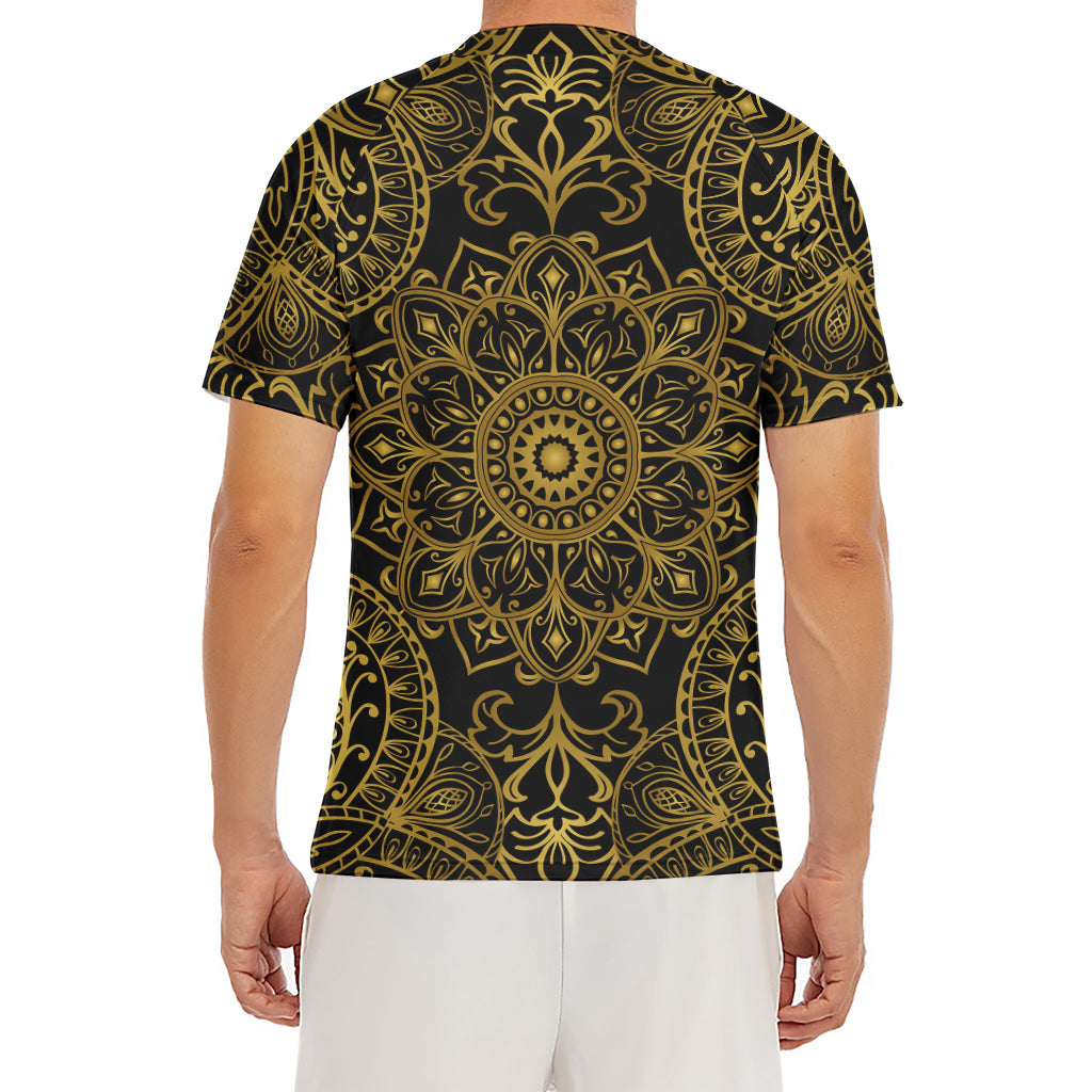 Gold And Black Mandala Print Men's Short Sleeve Rash Guard