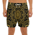 Gold And Black Mandala Print Men's Split Running Shorts