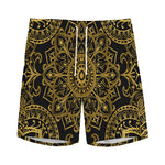 Gold And Black Mandala Print Men's Sports Shorts