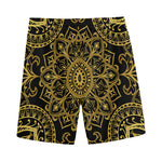 Gold And Black Mandala Print Men's Sports Shorts