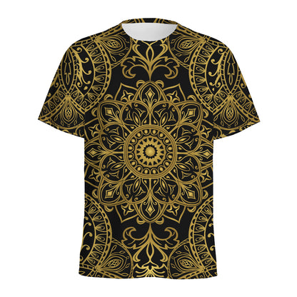 Gold And Black Mandala Print Men's Sports T-Shirt