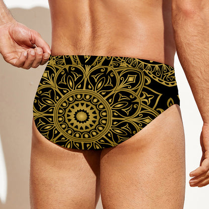 Gold And Black Mandala Print Men's Swim Briefs