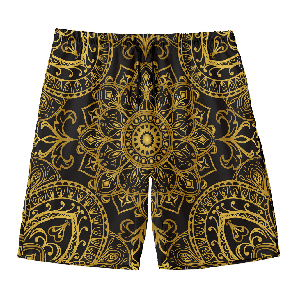 Gold And Black Mandala Print Men's Swim Trunks