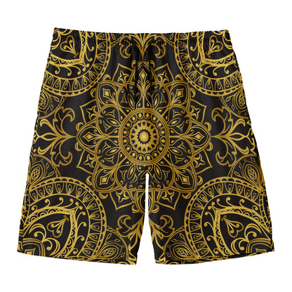 Gold And Black Mandala Print Men's Swim Trunks