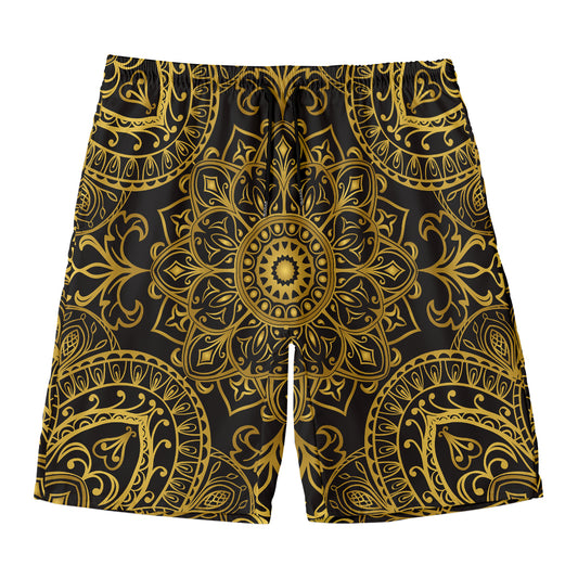 Gold And Black Mandala Print Men's Swim Trunks