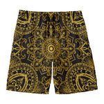 Gold And Black Mandala Print Men's Swim Trunks