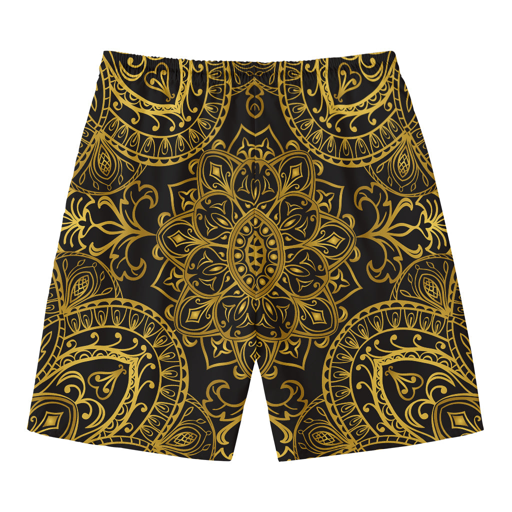 Gold And Black Mandala Print Men's Swim Trunks