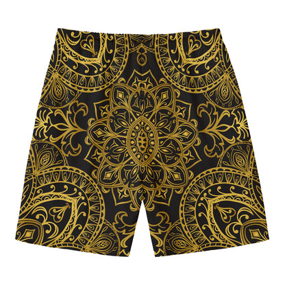 Gold And Black Mandala Print Men's Swim Trunks