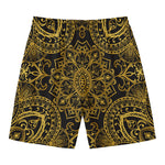 Gold And Black Mandala Print Men's Swim Trunks