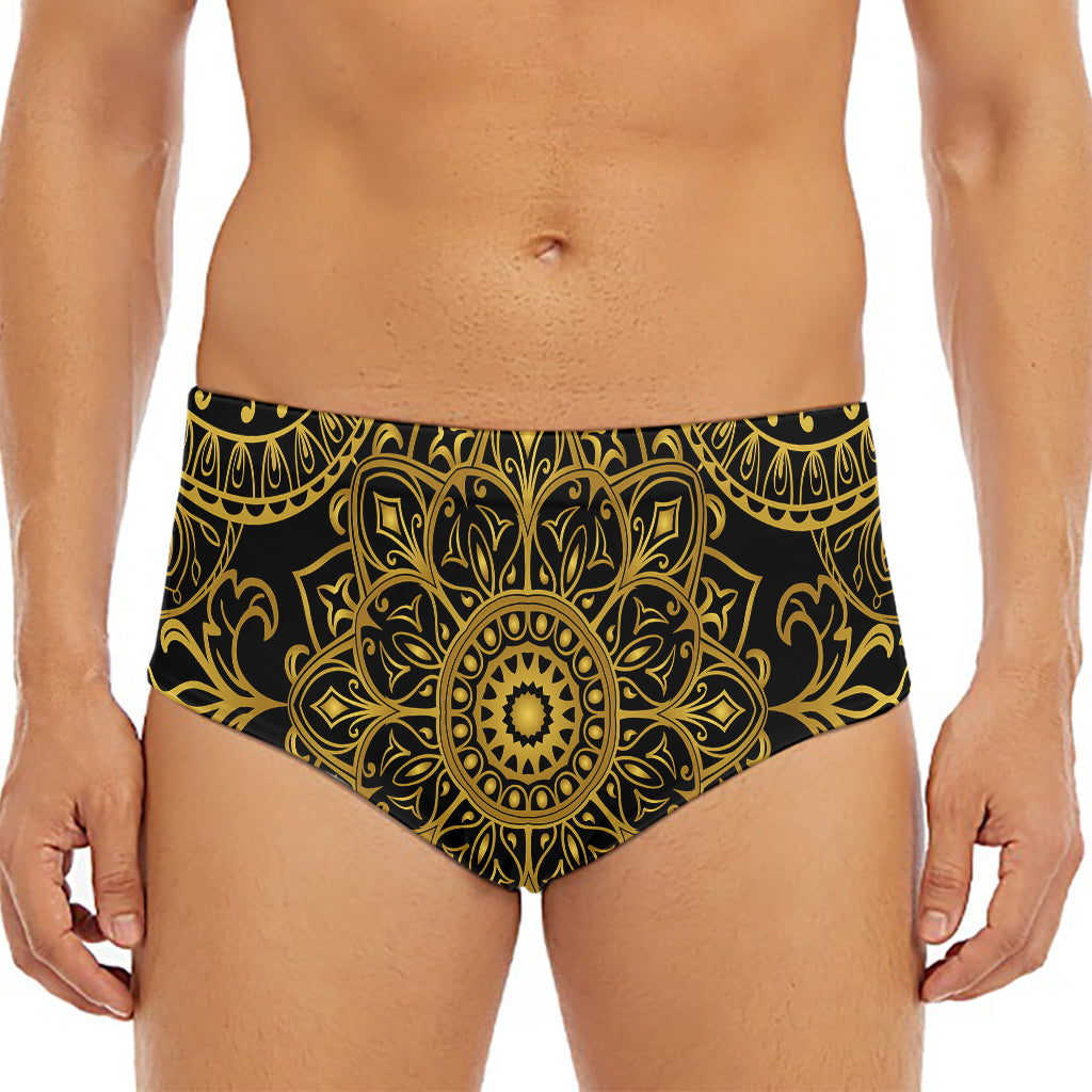 Gold And Black Mandala Print Men's Triangle Swim Briefs