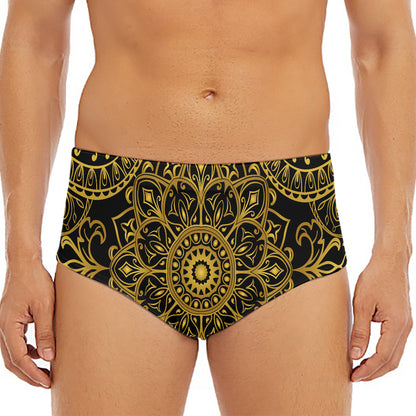 Gold And Black Mandala Print Men's Triangle Swim Briefs