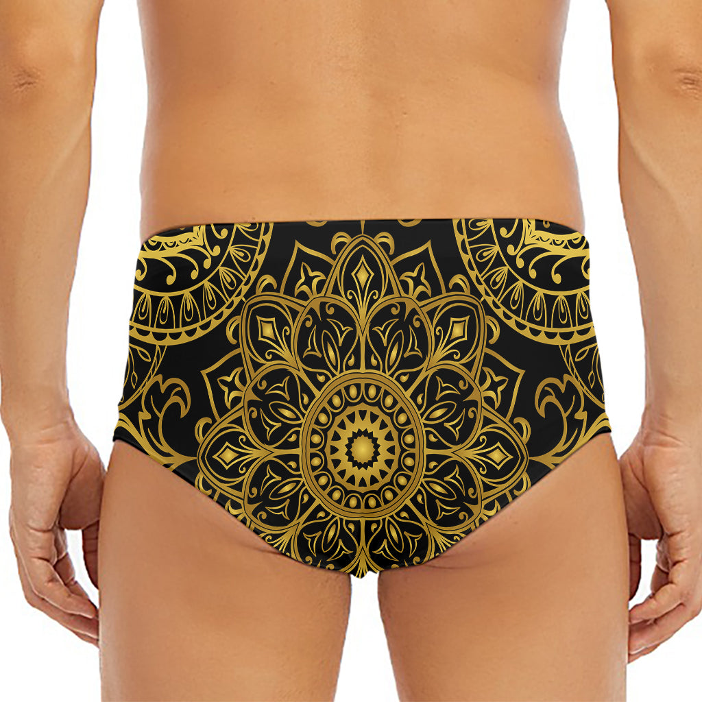 Gold And Black Mandala Print Men's Triangle Swim Briefs