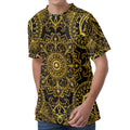 Gold And Black Mandala Print Men's Velvet T-Shirt