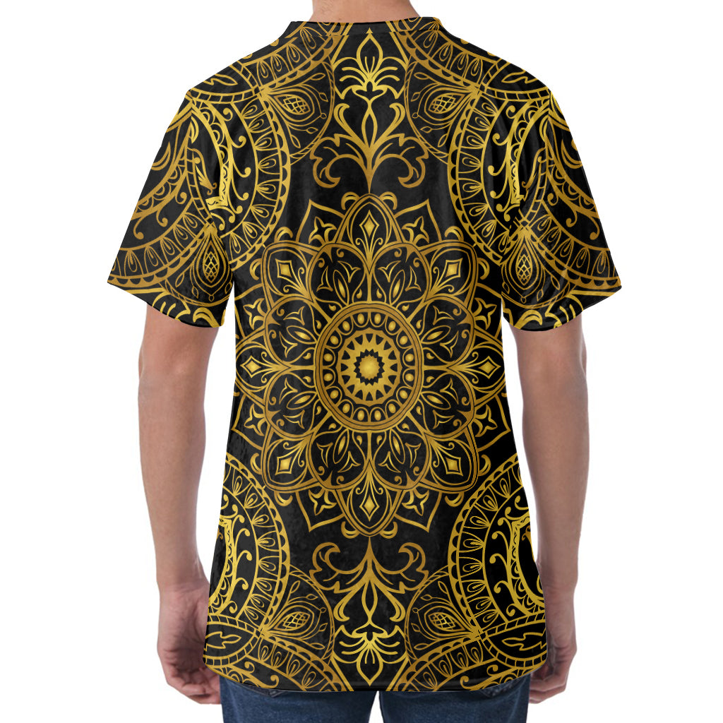 Gold And Black Mandala Print Men's Velvet T-Shirt