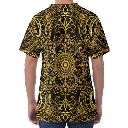 Gold And Black Mandala Print Men's Velvet T-Shirt