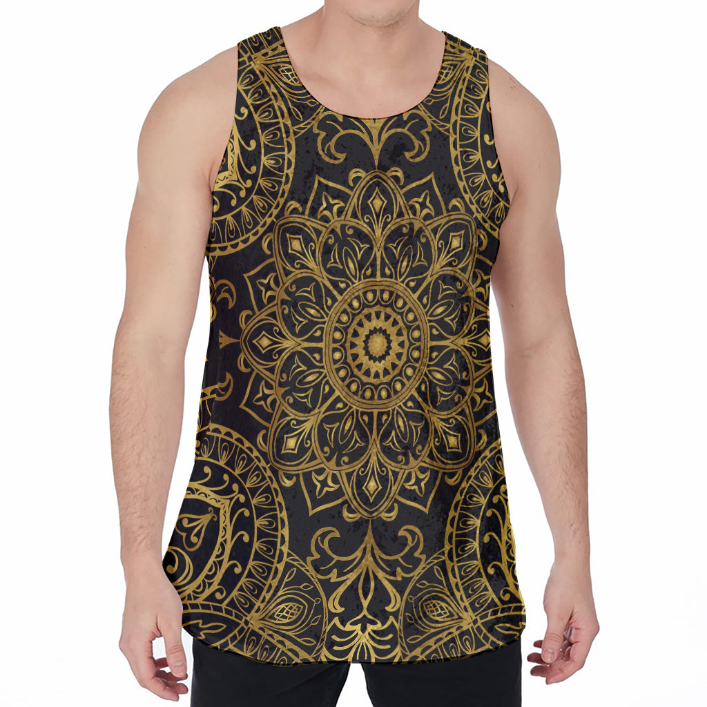 Gold And Black Mandala Print Men's Velvet Tank Top