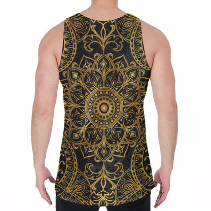 Gold And Black Mandala Print Men's Velvet Tank Top
