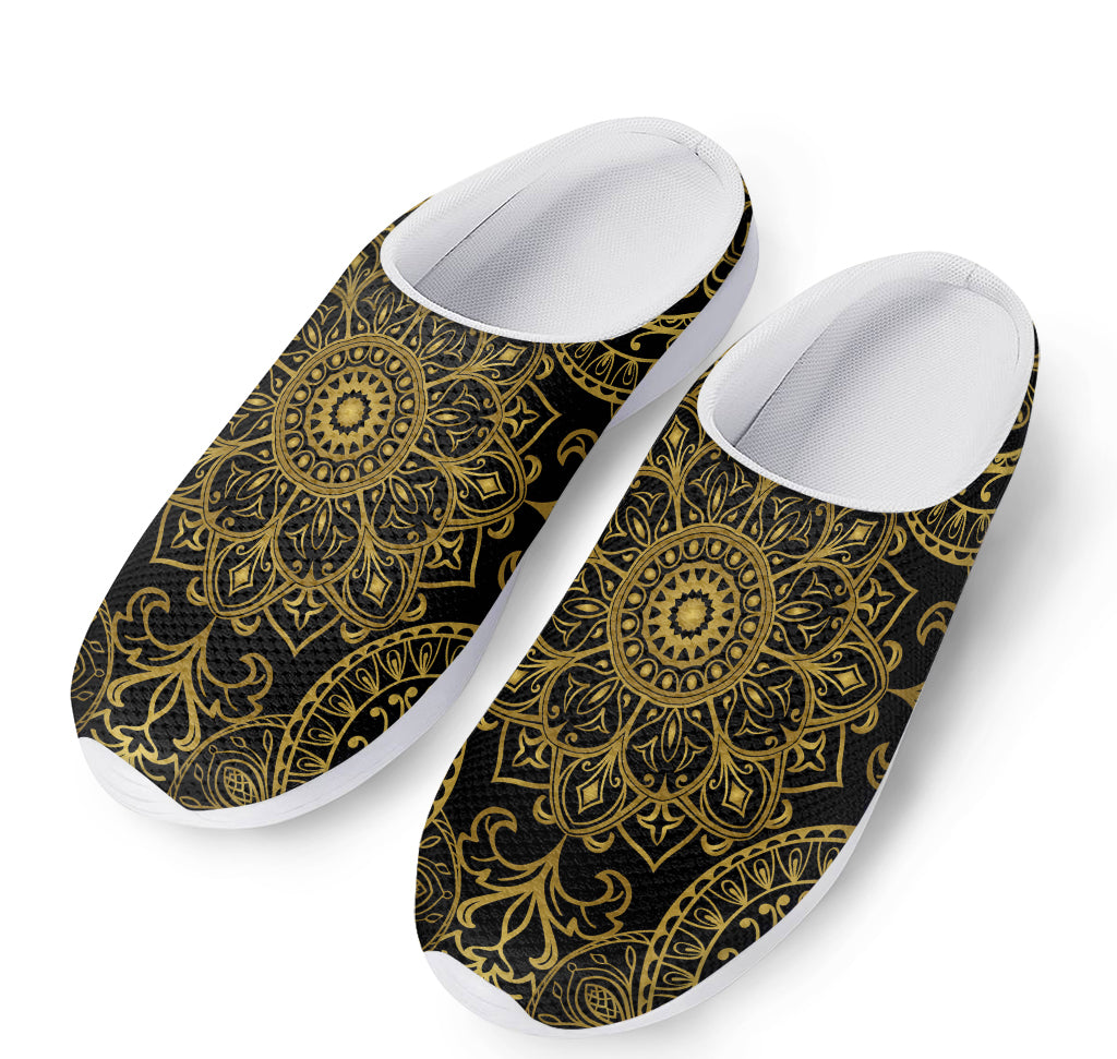 Gold And Black Mandala Print Mesh Casual Shoes