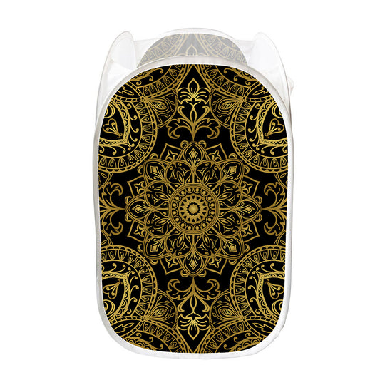 Gold And Black Mandala Print Mesh Laundry Hamper