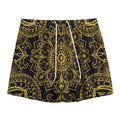 Gold And Black Mandala Print Mesh Shorts