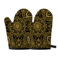Gold And Black Mandala Print Oven Mitts