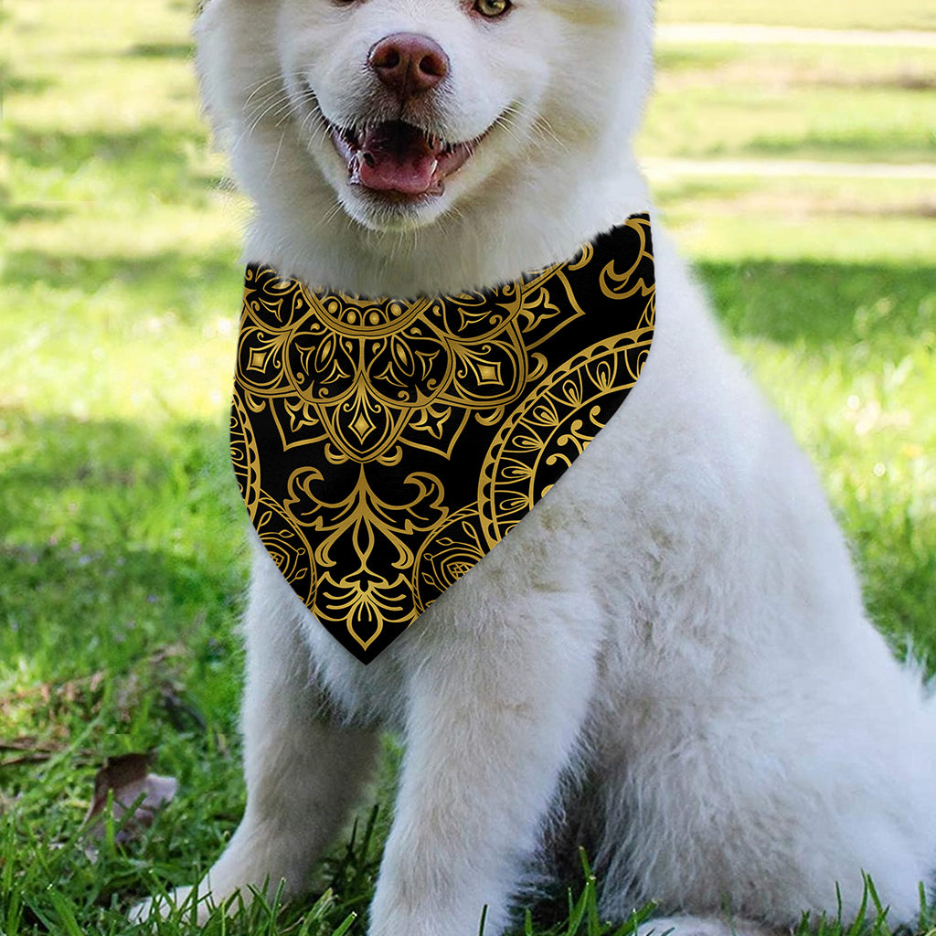 Gold And Black Mandala Print Over The Collar Dog Bandana