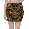 Gold And Black Mandala Print Pencil Mini Skirt