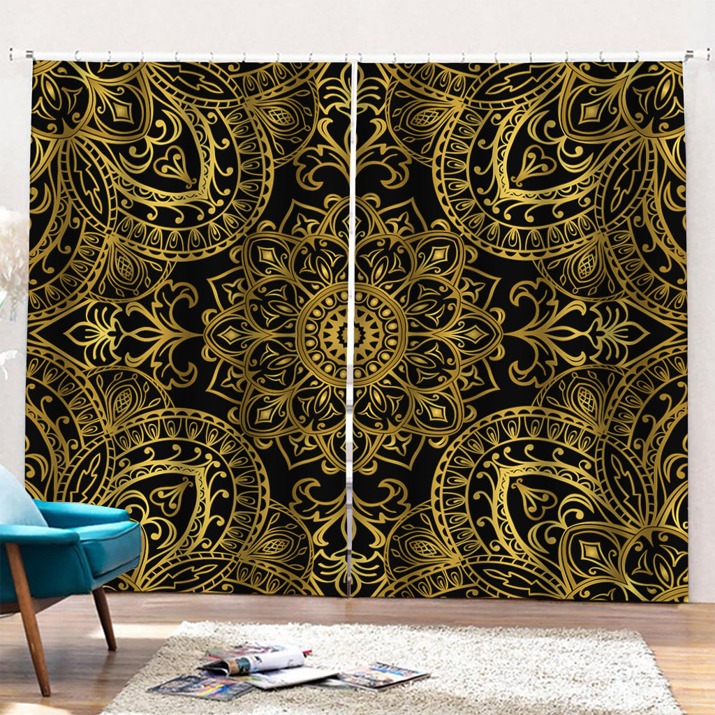 Gold And Black Mandala Print Pencil Pleat Curtains