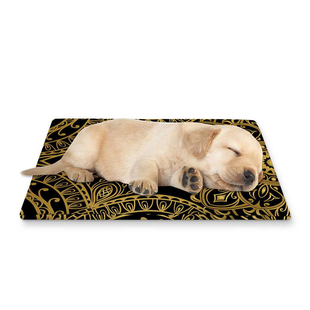 Gold And Black Mandala Print Pet Cooling Mat Cover