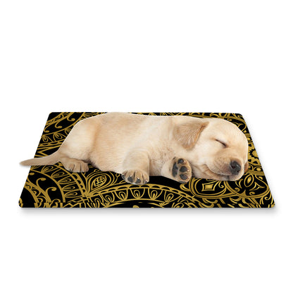 Gold And Black Mandala Print Pet Cooling Mat Cover