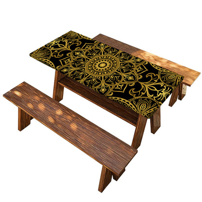 Gold And Black Mandala Print Picnic Table Cover