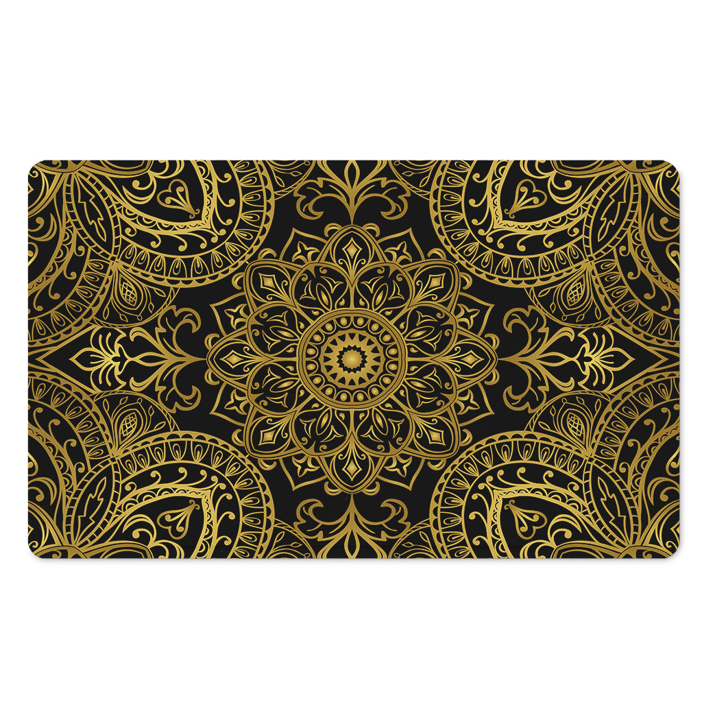 Gold And Black Mandala Print Polyester Doormat