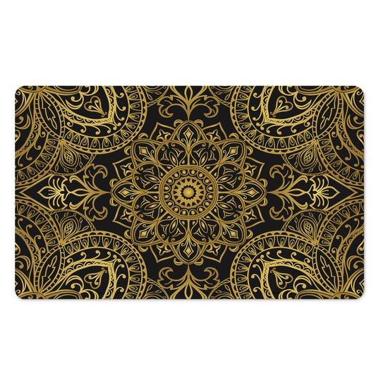 Gold And Black Mandala Print Polyester Doormat