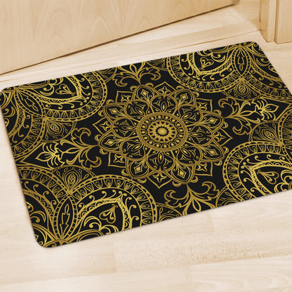 Gold And Black Mandala Print Polyester Doormat