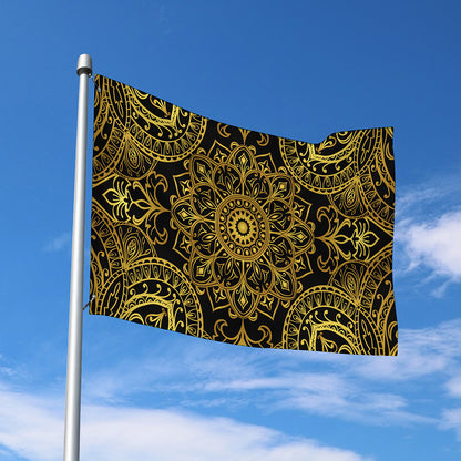 Gold And Black Mandala Print Polyester Flag