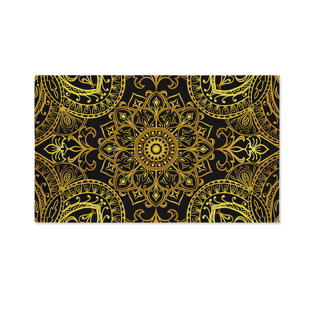 Gold And Black Mandala Print Polyester Flag