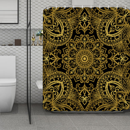 Gold And Black Mandala Print Polyester Shower Curtain