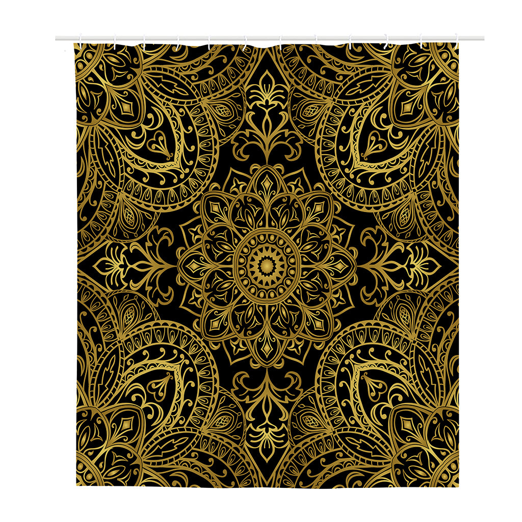 Gold And Black Mandala Print Polyester Shower Curtain