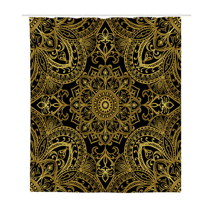 Gold And Black Mandala Print Polyester Shower Curtain