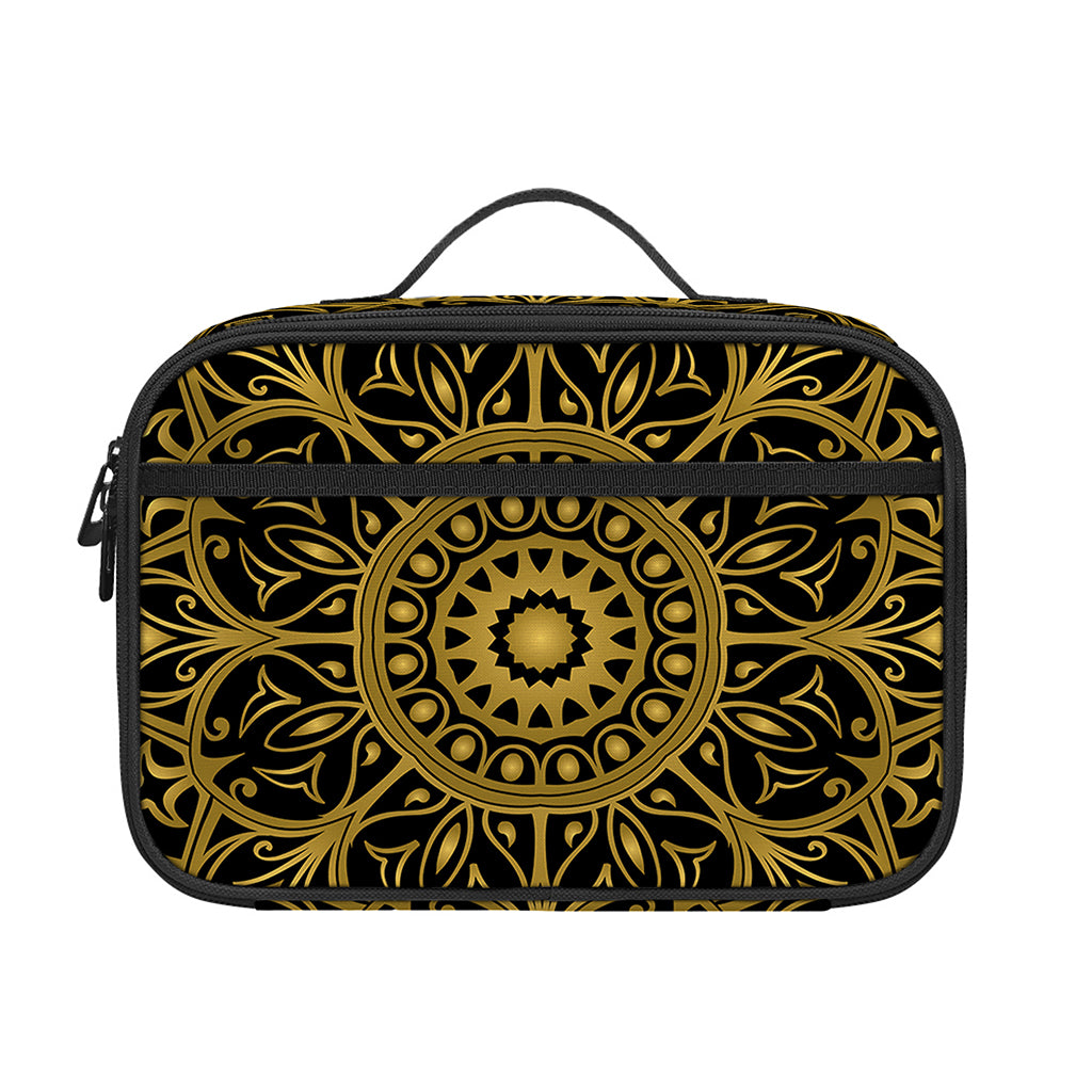 Gold And Black Mandala Print Portable Lunch Bag