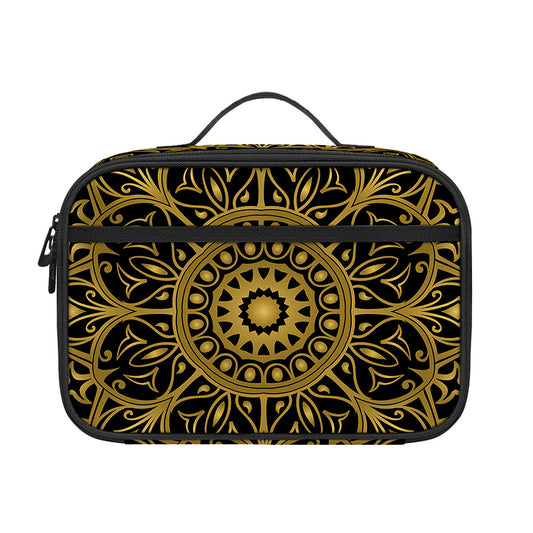 Gold And Black Mandala Print Portable Lunch Bag